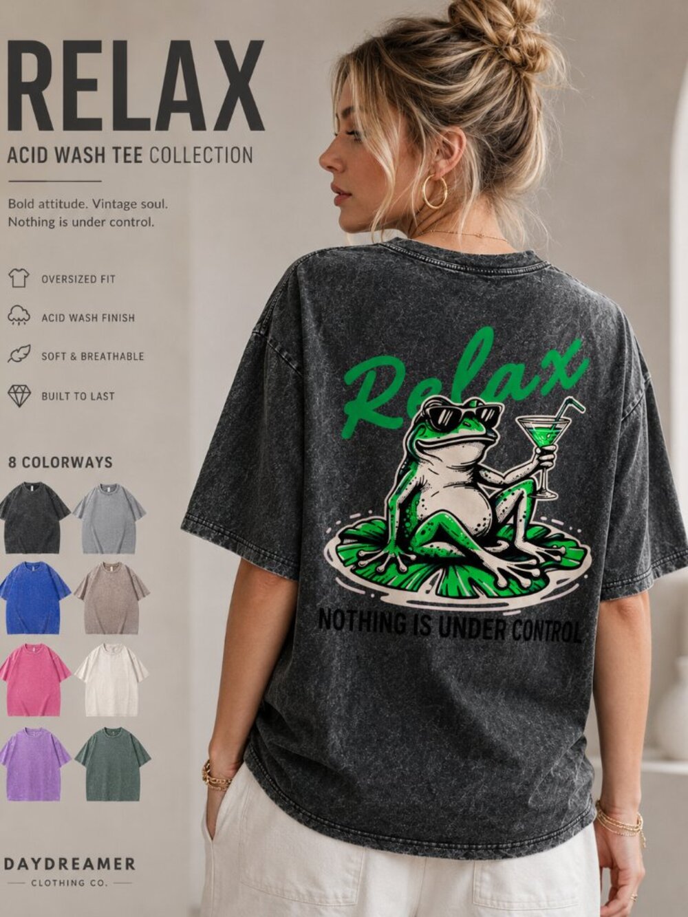 Relax Frog Shirt, Oversized Acid Wash Graphic Tee, Nothing Is Under Control T Sh